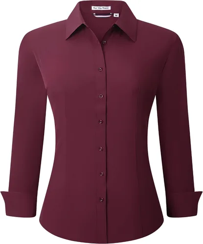 Vista 32 de Esabel.C - Camisa de trabajo con botones de manga larga para mujer, elástica, corte regular