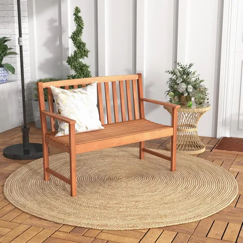 Vista 2 de Giantex Banco para exteriores, banco de patio de madera con cómodos reposabrazos y respaldo, área de estar de listones, marco de madera