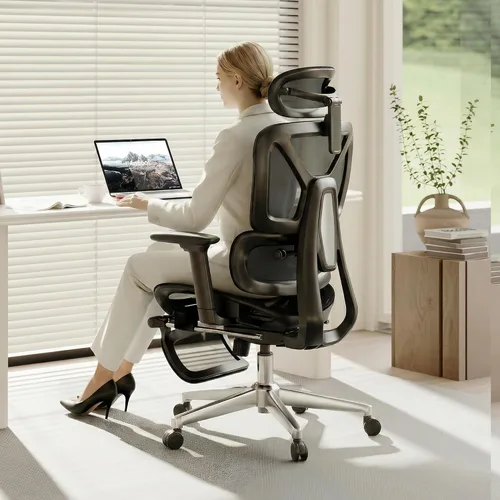 Vista 15 de FLEXISPOT ErgoX - Silla de oficina ergonómica premium con reposapiés, reposabrazos 3D ajustables, soporte lumbar dinámico, función de reclinación e