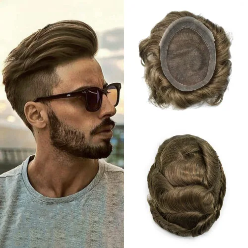 Vista 28 de Mens Toupee Hair Piece Real Cabello humano suave francés Encaje Toupee para hombres Sistema de reemplazo de cabello Hombres Hairpieces Hombres