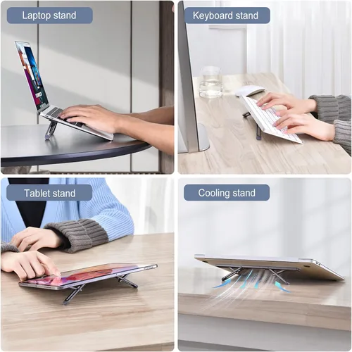 Vista 6 de Elevadores de computadora portátil para escritorio, soporte para laptop de 4 alturas ajustables, elevador de teclado, patas ergonómicas