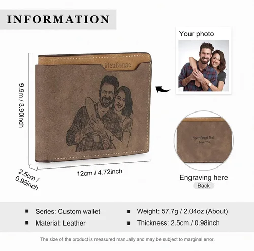 Vista 8 de Carteras personalizadas para hombres, cartera personalizada para hombre con imagen grabada y nombre, billetera delgada de cuero plegable, regalos