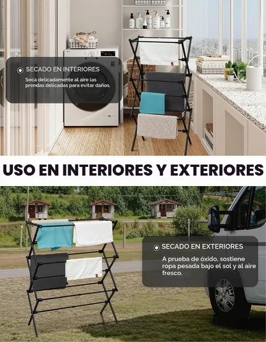 Vista 3 de Estante de Secado de Ropa Plegable de Metal de 3 Niveles, Perchero de Ropa para Secar Percheros Plegables para la Lavandería Para