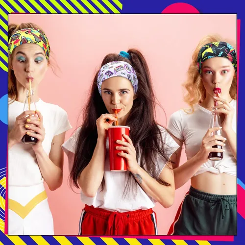 Vista 6 de 20 diademas de neón de los años 80 y 90 para mujer, diademas de entrenamiento retro vintage, accesorios de fitness, bandas deportivas