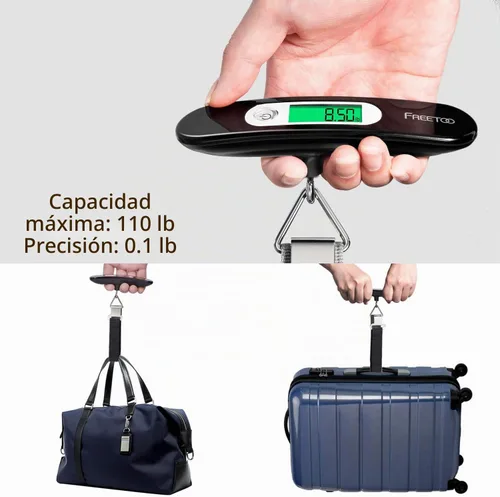 Vista 2 de FREETOO Báscula de equipaje portátil digital colgante para viajes, báscula de peso de maleta con laca de piano superior, capacidad de 110 libras