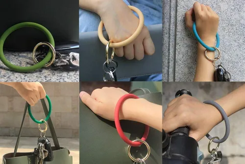 Vista 7 de YAKA Llavero de silicona para muñeca pulsera circular brazalete de goma llavero redondo