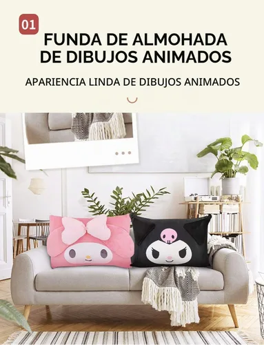 Vista 3 de Funda de almohada linda de dibujos animados de anime de doble cara de felpa para decoración de dormitorio de niña, funda de almohada de algodón