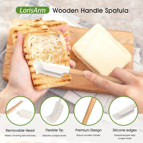 Vista 3 de LorisArm Juego de espátulas de mango de madera, espátulas de silicona de goma de 12 y 9 pulgadas para hornear cocinar y mezclar.