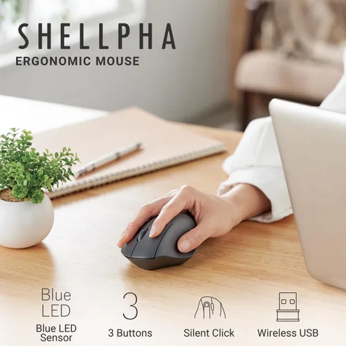 Vista 7 de ELECOM Ratón inalámbrico con forma ergonómica, 2.4 GHz con receptor, clic silencioso, duración de la batería de 20 meses, 2000 DPI, 3 botones