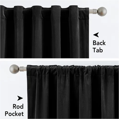 Vista 4 de Treatmentex Cortinas de terciopelo negro para dormitorio, 63 pulgadas, tacto de algodón de lujo, suaves, oscurecimiento de la habitación, 80%