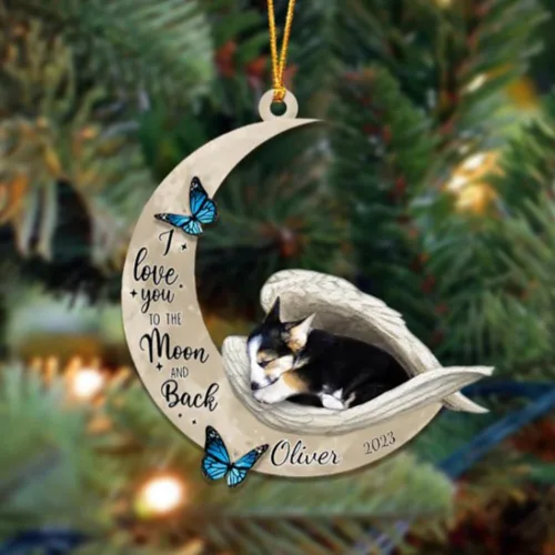 Vista 136 de Adorno colgante personalizado de ángel durmiendo en la luna, perro sabueso afgano, nombre personalizado, acrílico impreso en 2D plano – cumpleaños