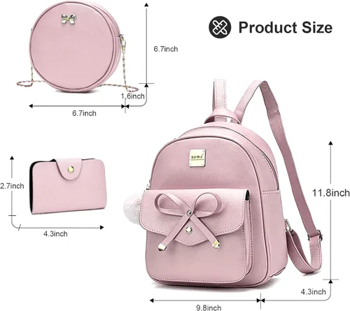 Vista 14 de ZGWJ Mini mochila de cuero con moño, mochila pequeña, linda mochila casual de viaje para niñas y mujeres, M, Mochilas tipo mochila