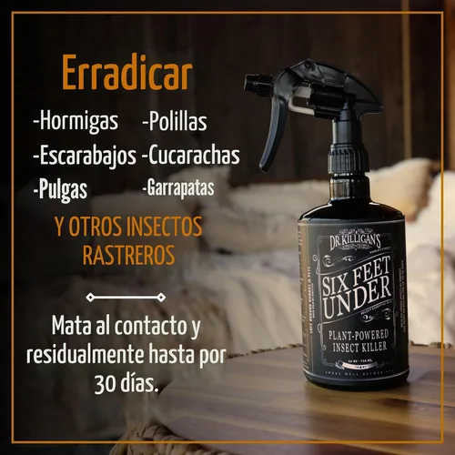 Vista 3 de Dr. Killigan's Six Feet Under Plant Powered Insect Killer Spray Control natural de plagas de interior Pulgas, polillas de despensa y ropa