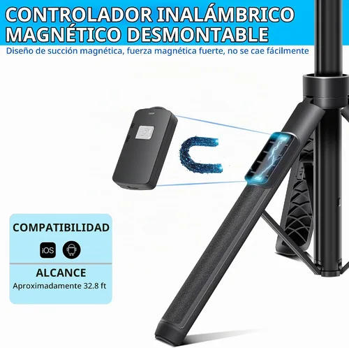 Vista 4 de BZE Trípode extensible para selfie de 62 pulgadas con control remoto inalámbrico y soporte para teléfono, soporte portátil de aleación de aluminio 3