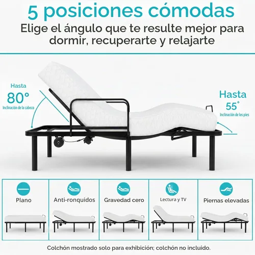Vista 6 de Vive Base de cama ajustable (individual) – Base de cama eléctrica de metal