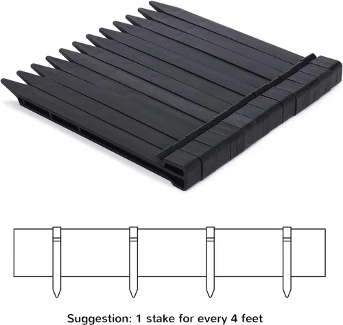Vista 6 de Borde de jardín de plástico negro, bobina de borde de 5 pulgadas de alto, flexible y reforzado con tratamiento anti-UV (20 pies con 6 estacas)
