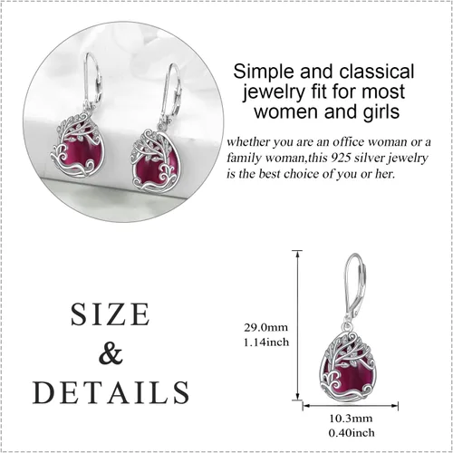 Vista 64 de Aretes colgantes con forma de lágrima de filigrana de piedra lunar de plata de ley 925 con cierre de palanca para mujer, regalos de joyería