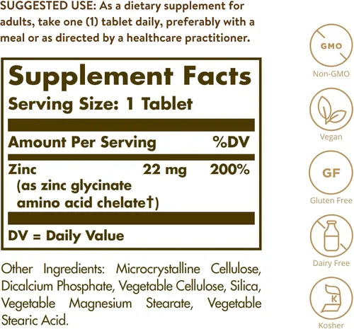 Vista 2 de Solgar Zinc quelado, 100 tabletas - Zinc para una piel sana - Apoya el crecimiento celular y la formación de ADN - Ejerce actividad antioxidante