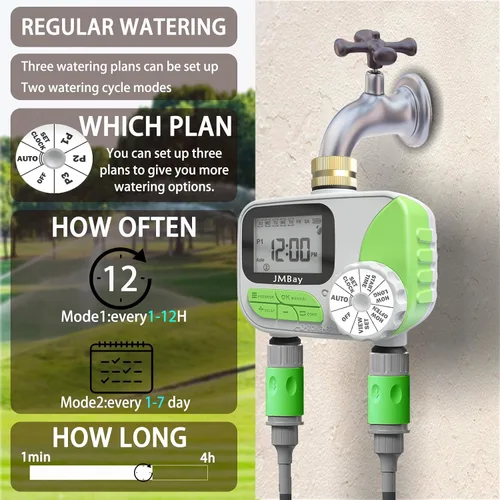 Vista 3 de Temporizador de agua para manguera de jardín de 2 zonas, temporizadores automáticos de manguera de grifo y sistema de riego para invernadero