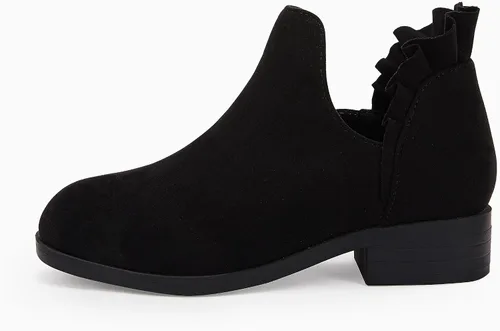 Vista 4 de FISACE Botines con volantes para niñas, con corte en V, tacón bajo grueso, botines occidentales elegantes