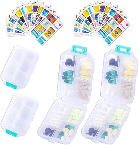 Vista 30 de Organizador de pastillas de viaje portátil, estuche pequeño para bolsillo, pastillero para bolso, organizador de medicinas con 10 compartimentos