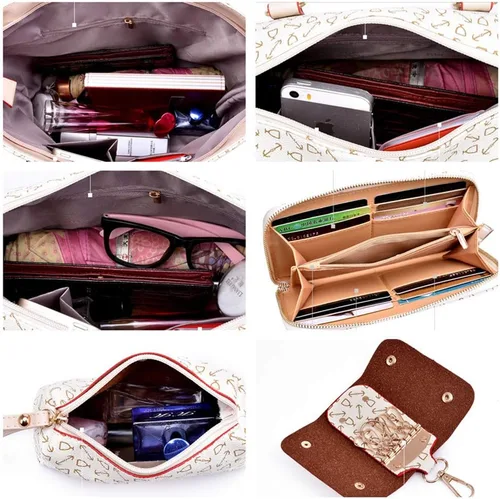 Vista 5 de Juego de 6 bolsos para mujer, de piel sintética, multiusos, clásico, bolsa de hombro