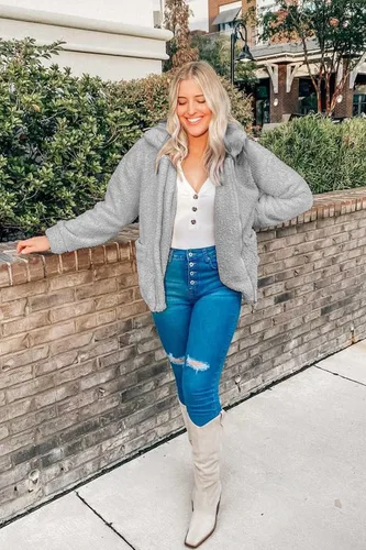 Vista 4 de PRETTYGARDEN Chaqueta de manga larga con solapa y cremallera para mujer