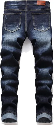 Vista 2 de RXXKKK Jeans clásicos de motociclista con cremallera y ajuste regular para hombre