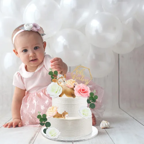 Vista 6 de Taiyin Oh Baby Cake Toppers para baby shower, lindos adornos para tartas de ciervos, flores de animales femeninos, decoración de tartas, pequeñas