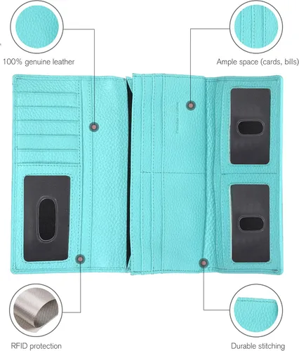 Vista 3 de Carteras de piel con bloqueo RFID, para cheques, con 11 ranuras para tarjetas, para mujer, cartera Rfid