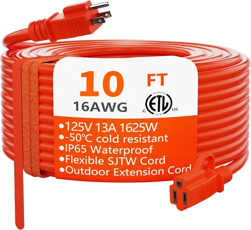 Vista 21 de HUANCHAIN Cable de extensión de 3 pies, calibre 16, negro, para interiores y exteriores, resistente al agua, flexible para clima frío, 3 puntas