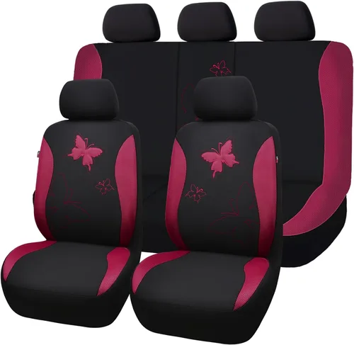 Vista 25 de Flying Banner - Juego completo de fundas para asiento de automóvil Butterfly, estilo universal de moda para mujer, para banco trasero (divisible)