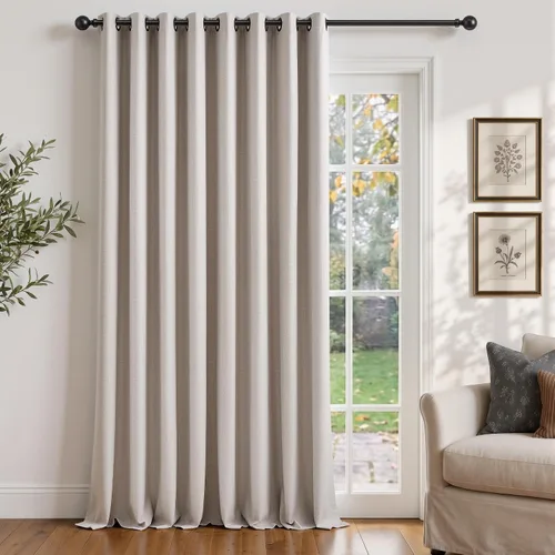 Vista 51 de Cortinas de 100 pulgadas extra anchas 100% opacas marfil con ojales, lino Natural