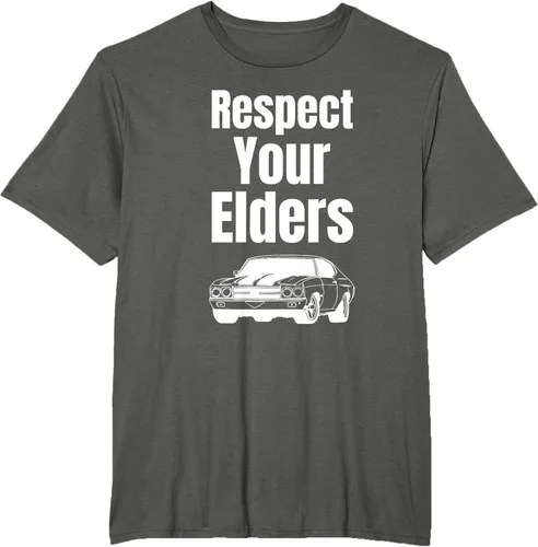 Vista 5 de Divertido regalo de auto para chicos – Respect Your Elders Classic Muscle Car Camiseta, Negro, S