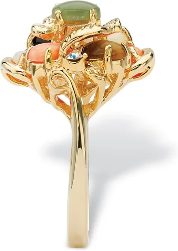 Vista 2 de PalmBeach - Anillo de racimo de piedras preciosas auténticas chapado en oro amarillo, tallas 5-10