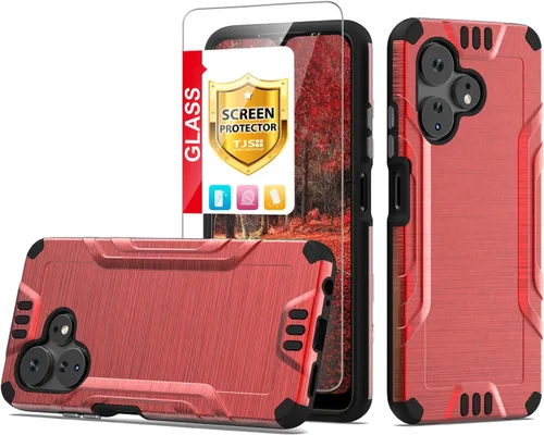 Vista 10 de TJS Funda compatible con Boost Mobile Celero 5G + Plus 2024 (3ª versión), protector de pantalla de vidrio templado, híbrido a prueba de golpes