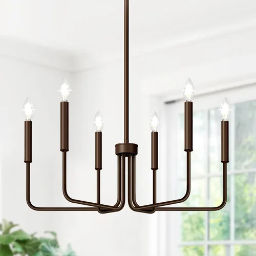 Vista 24 de Lynnoland - Candelabros de 6 luces de granja para comedor, accesorios de iluminación colgantes, lámparas industriales modernas para dormitorio Negro