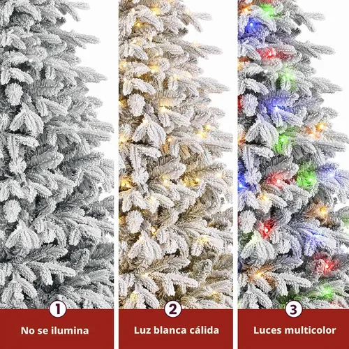 Vista 8 de SHareconn Árbol de Navidad de cedro flocado de 5 pies, 210 luces blancas cálidas y multicolor, diseño moderno de lujo con ramas nevadas flocadas