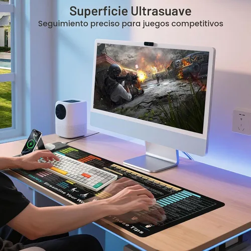 Vista 5 de Wireless Charging Mouse Pad with Foldable Phone Holder, 31.5"x15.8" in XXL Excel Cheat Sheet Desk Mat for Laptop/Keyboard, Waterproof Ultra-Smooth