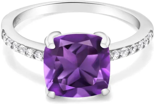 Vista 83 de Gem Stone King Anillo de compromiso de plata de ley 925 con piedra preciosa de corte cojín de 0.315 in Anillo de compromiso de aniversario de boda