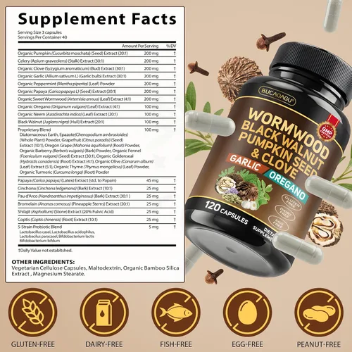 Vista 5 de Ajenjo negro nuez clavo de clavo para humanos – Limpieza intestinal natural y salud digestiva con semillas de calabaza, ajo, orégano, neem, papaya