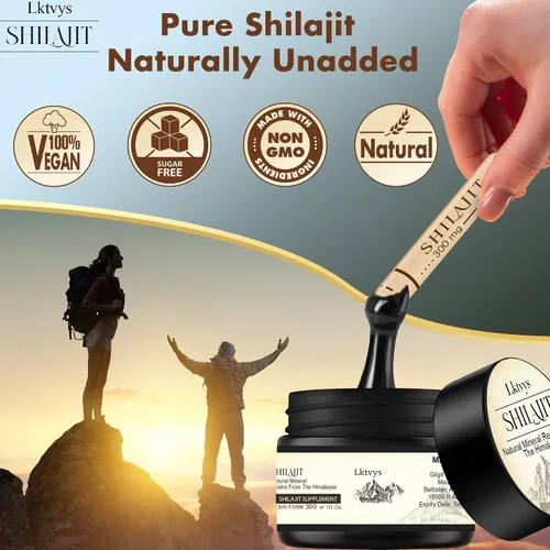 Vista 4 de Resina Shilajit de las montañas del Himalaya: 500 mg por porción, frasco de 1.06 oz, ácido fúlvico y más de 80 minerales naturales, suplemento
