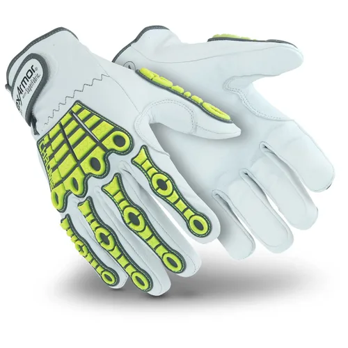 Vista 8 de HexArmor Chrome SLT® Series 4067 Leather Work Gloves, Large Resistente a los cortes, protección contra impactos 4067 Cuero Blanco y Naranja Impact