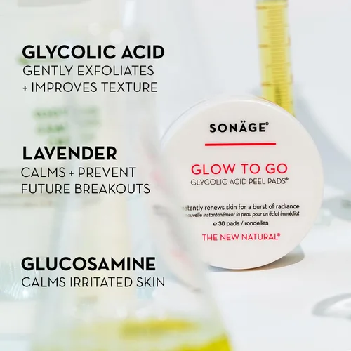 Vista 4 de Sonage Glow To Go Almohadillas faciales AHA de ácido glicólico Almohadillas exfoliantes y rejuvenecedoras Reduce la apariencia de arrugas