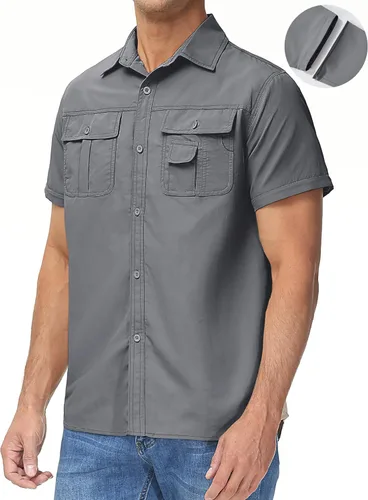 Vista 3 de TACVASEN Camisa de manga larga convertible, transpirable, de secado rápido, con protección UV, para hombre
