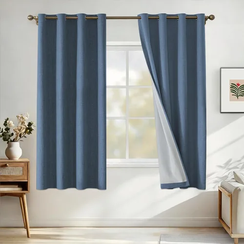 Vista 50 de Cortinas 100% opacas para dormitorio, cortinas opacas de 63 pulgadas de largo, cortinas opacas de lino para sala de estar, cortinas con ojales