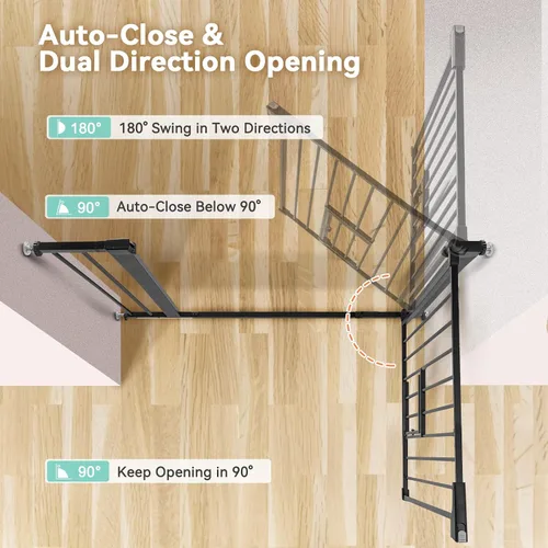 Vista 4 de COMOMY Puerta de bebé con cierre automático con puerta para gatos, puerta extra ancha para perros de 29.5 a 40.5 pulgadas para puertas de casa