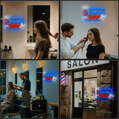 Vista 4 de Looklight Letrero de neón para barbería, señal de poste de barbero con LED, luces de neón para decoración de pared, señal de neón para estación