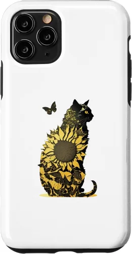 Vista 10 de Funda de arte con combinación de girasol y gato negro para iPhone 15