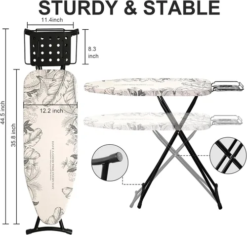 Vista 5 de Tabla de planchar, tabla de planchar plegable, altura ajustable, tabla de hierro compacta, tubo de acero grueso con soporte, funda de tela